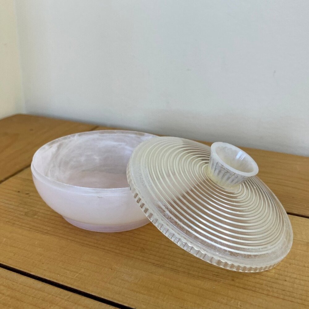 Fosta Celluloid Powder Box with Lid Pale Pink Vintage Trinket Bowl Dish